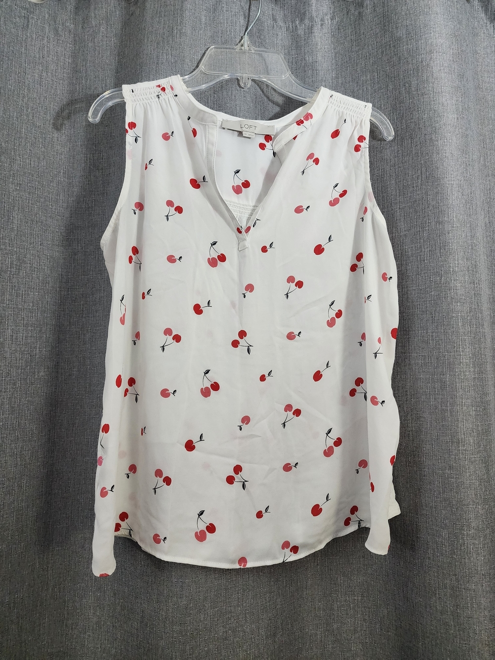 LOFT White Cherry Print Sleeveless V-Neck Camisole